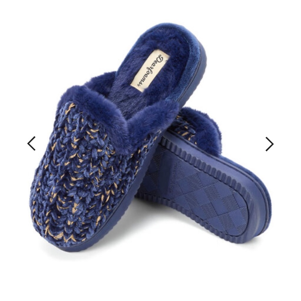 Dearfoams Paris Chenille Shaped Tab Scuff Faux Fur Slippers Comfort Cabincore
